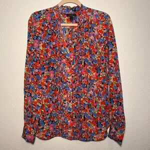 J Crew Long Sleeve Bright Floral Button Down Top, Size 12 TALL